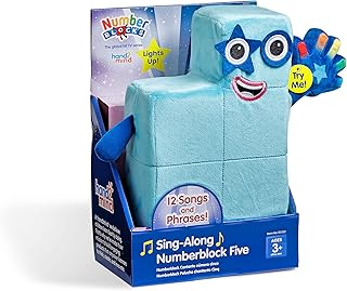 hand2mind Sing-Along Numberblock Five, Plush Singing Toys, Music Playing Stuffed Animals, Musical and Light Up Toys, Plush Interactive Toy Figures, Cartoon Plush Toys, Imaginative Play Toys