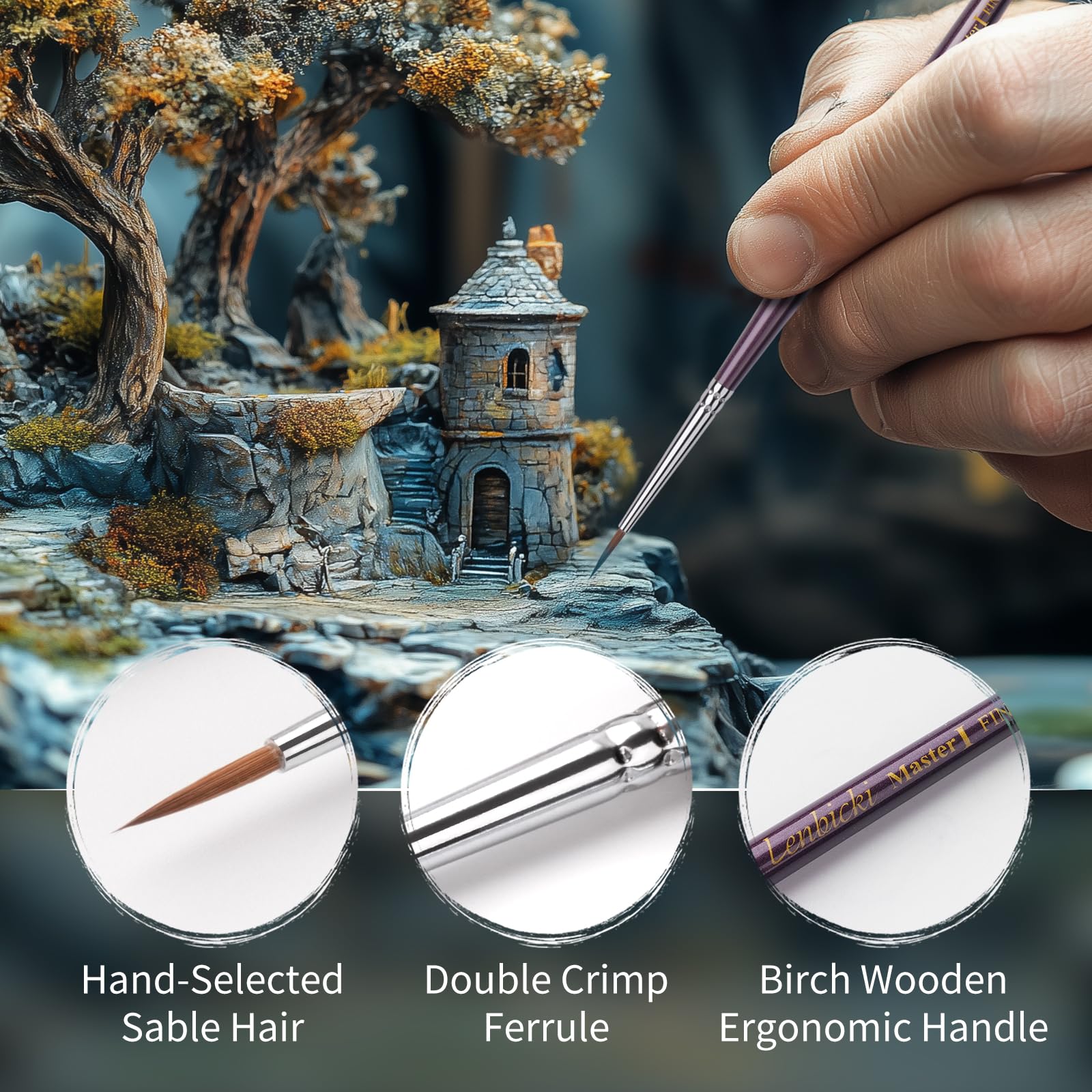 Kolinsky Sable Miniature Paint Brushes - 5 PCS -3