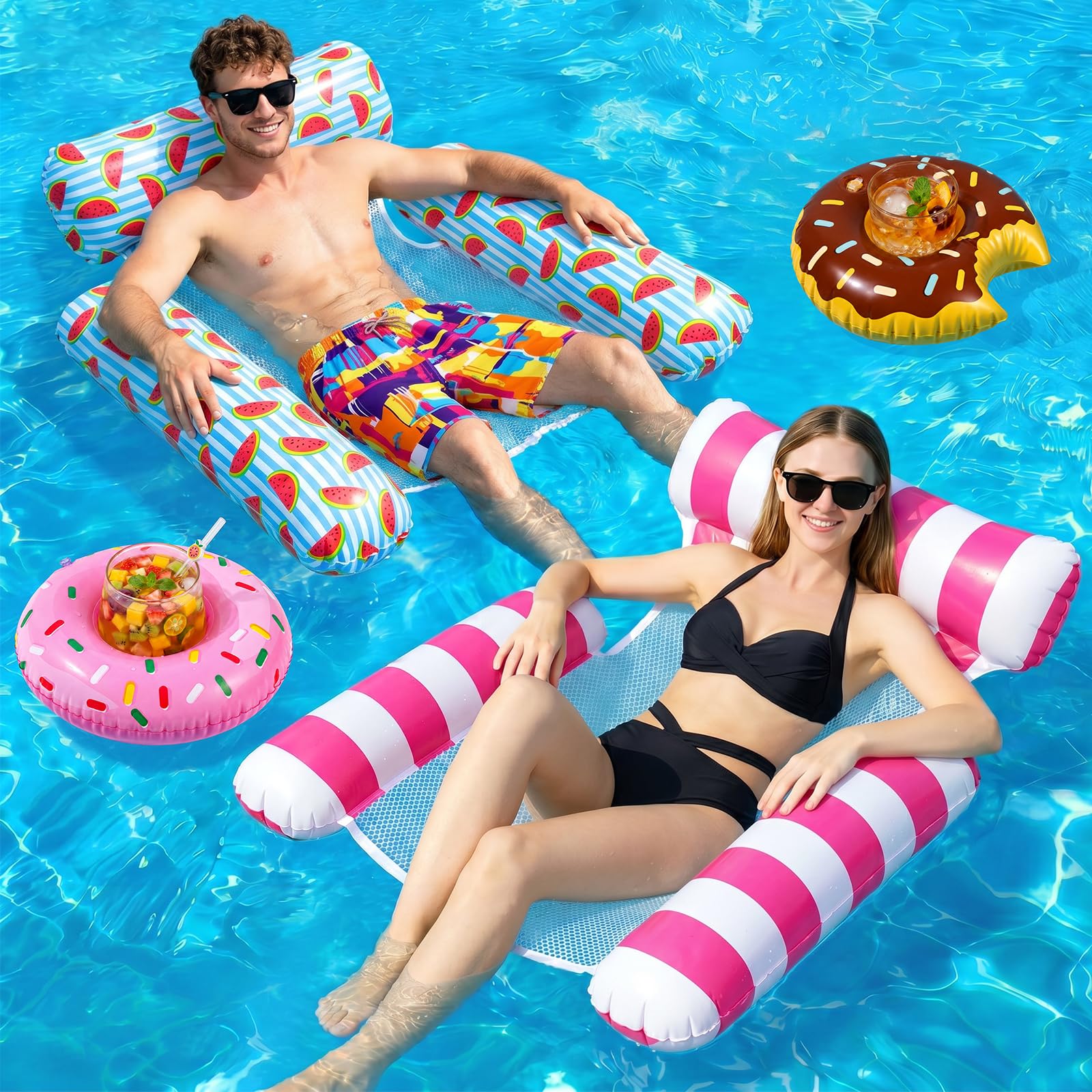2 Pack Pool Inflatables for Adults,Inflatable Pool Floats,4 In1 Floaties