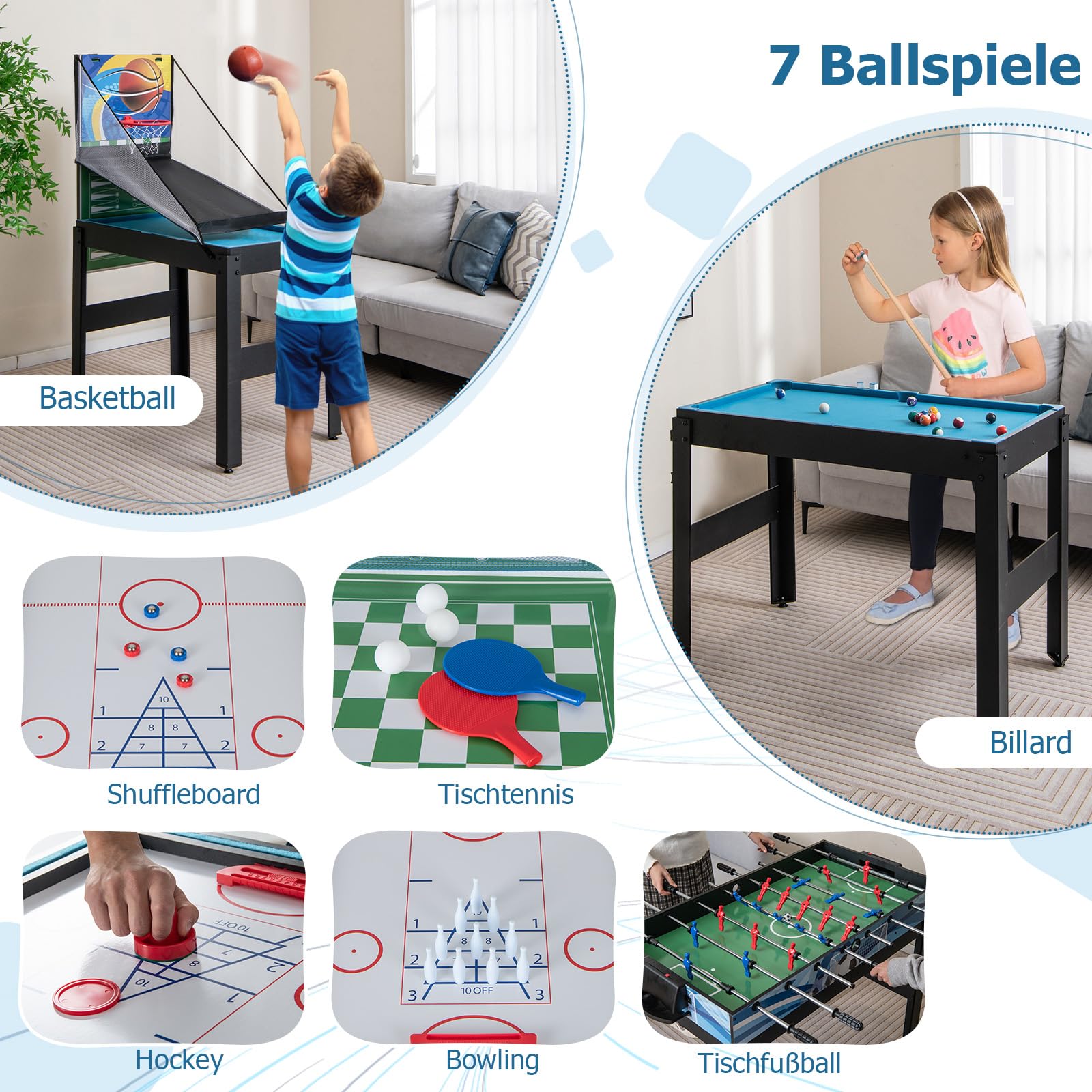 GOPLUS 14 in 1 Spieltisch, Kombi-Tisch für Kinder & Erwachsene | Tischspiel mit Basketball, Billard, Tischfußball, Tischtennis, Hockey, Shuffleboard, Bowling, Schach, Dame & Backgammon