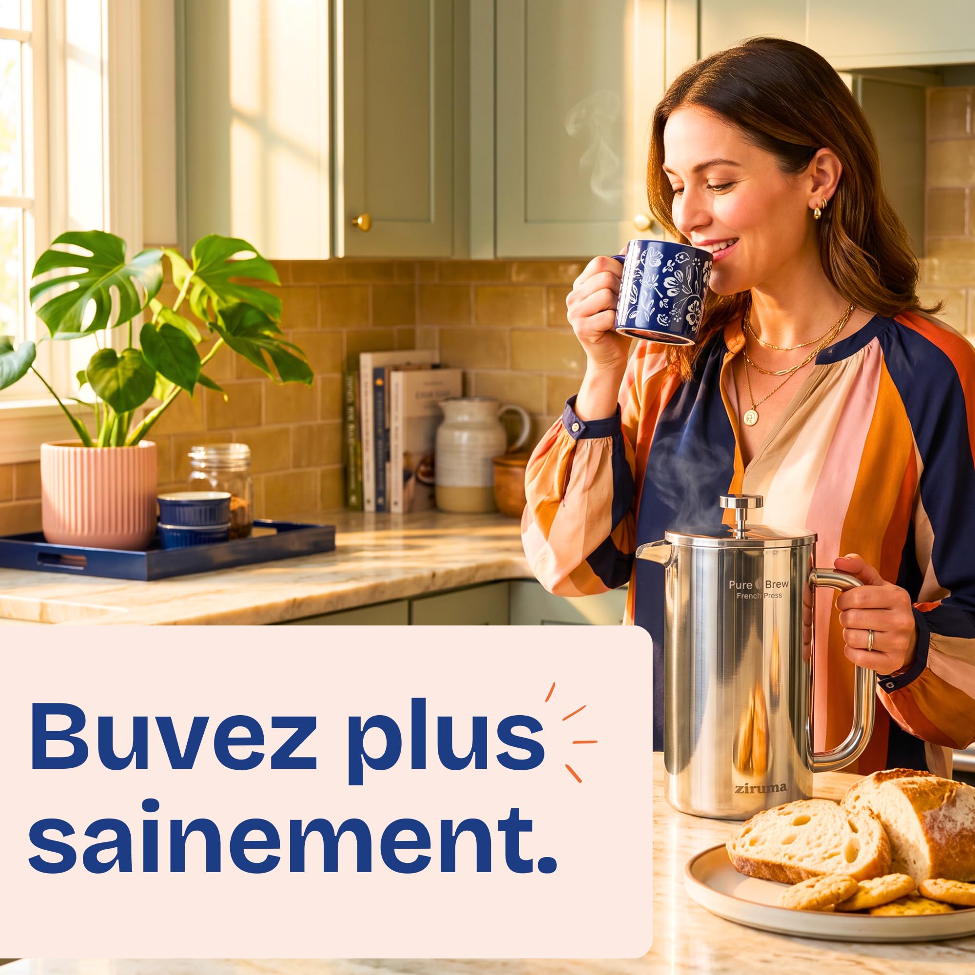 Ziruma Non Toxique Cafetière à Piston, Sans Plastique, Double Paroi, 1L