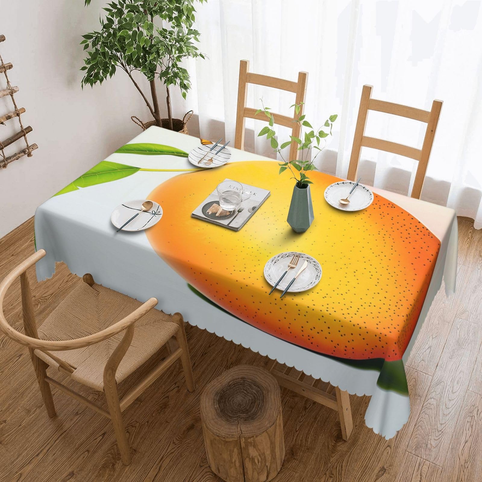 WPKJU Mango Printed Rectangle Tablecloth 72x54 Inch with Lace Trim, Water-Resistant Washable Table Cover for Farmhouse Weddings, Outdoor Picnics & Holiday Dining