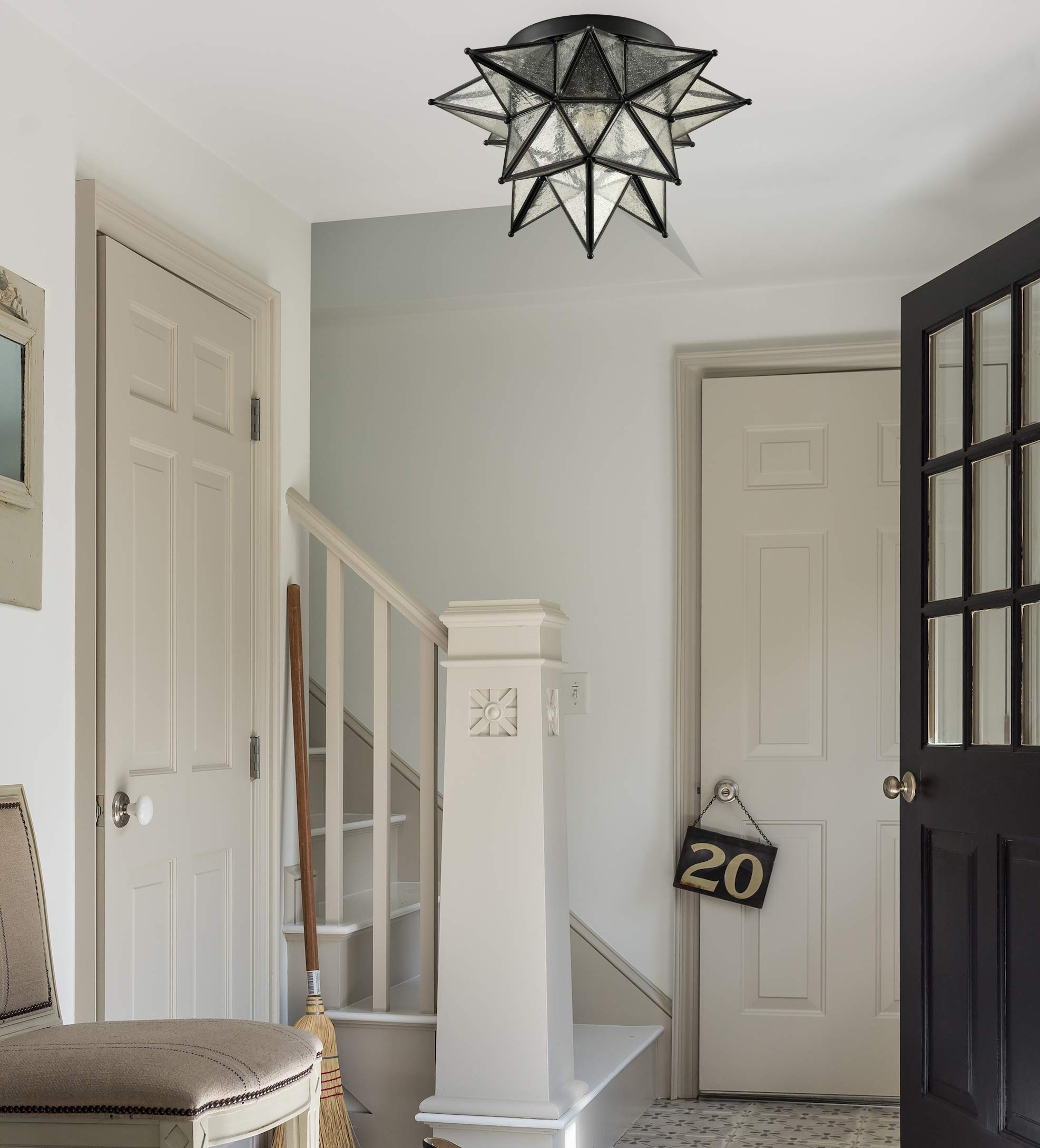 Seeded Glass Shade Light Moravian Star Ceiling Light Contemporary Flush ...