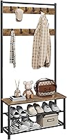 Vista 11 de Yaheetech - Perchero, 3 en 1, árbol de pasillo con banco y almacenamiento para zapatos, banco independiente para entrada con perchero, Marrón rústico