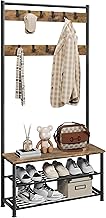 Yaheetech 3-in-1 Hall Tree, Coat Rack Shoe Bench with 11 Removable Hooks and Storage Metal Shelves, Industrial Entryway Storage Bench, Easy Assembly, 33.5× 13.5× 73 Inches, Rustic Brown
