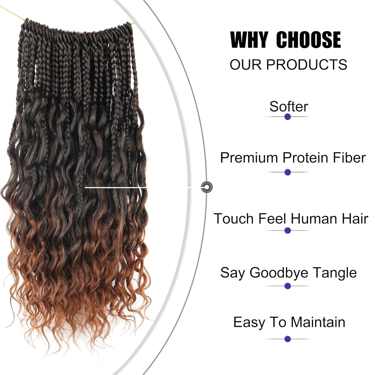 Goddess Box Braids Crochet Hair 18 inch Pure Protein Fiber Close to Human Hair 8 packs Boho Crochet Braids for Black Women Pre looped Bohemian Box Braid with Curly Ends Hair Extensions(18 inch,1B/ 30)