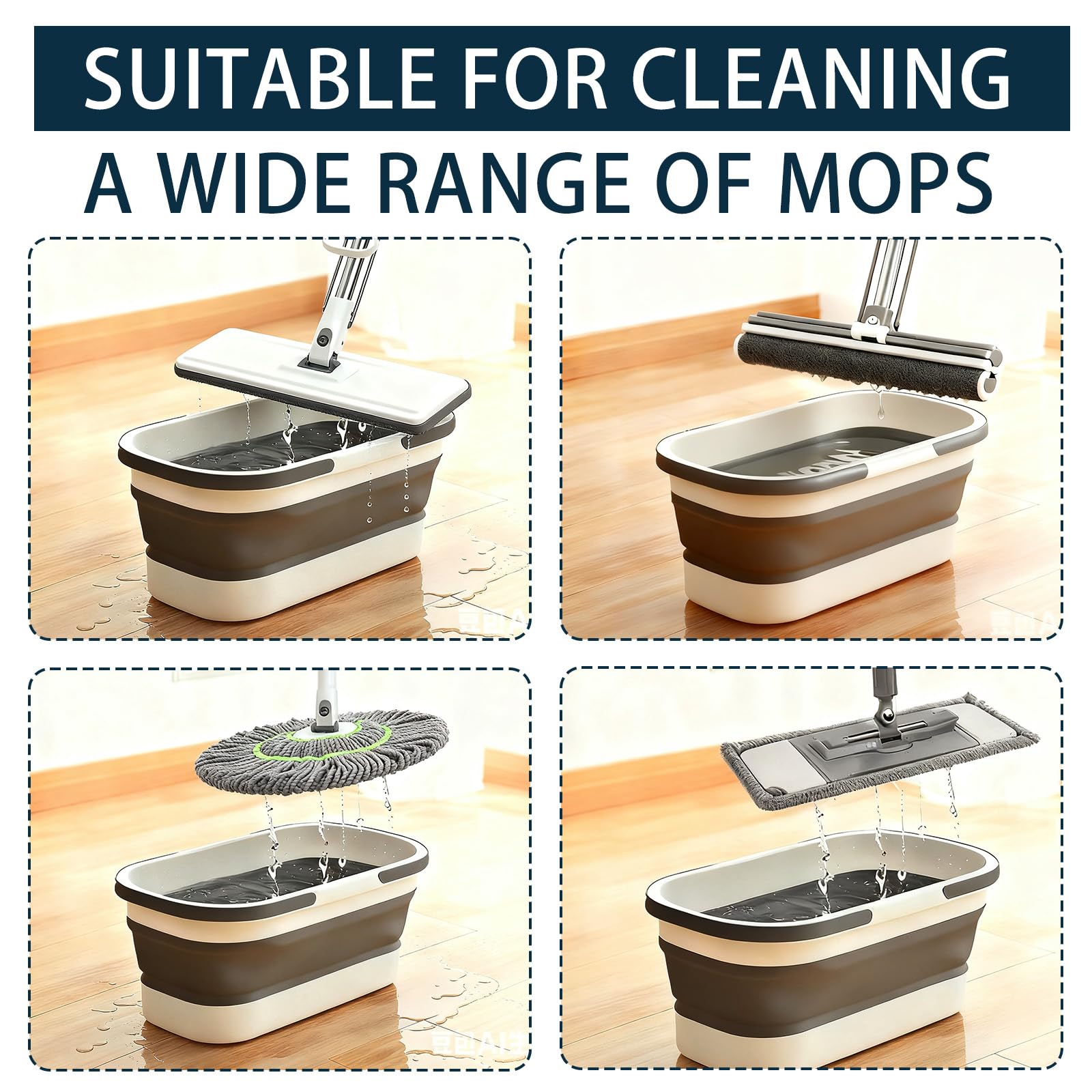 Paquete de 2 cubos de plástico plegables, contenedor grande plegable para fregona de limpieza, cubo de agua portátil rectangular de 3.17 galones con asa para casa, lavandería, pesca, camping