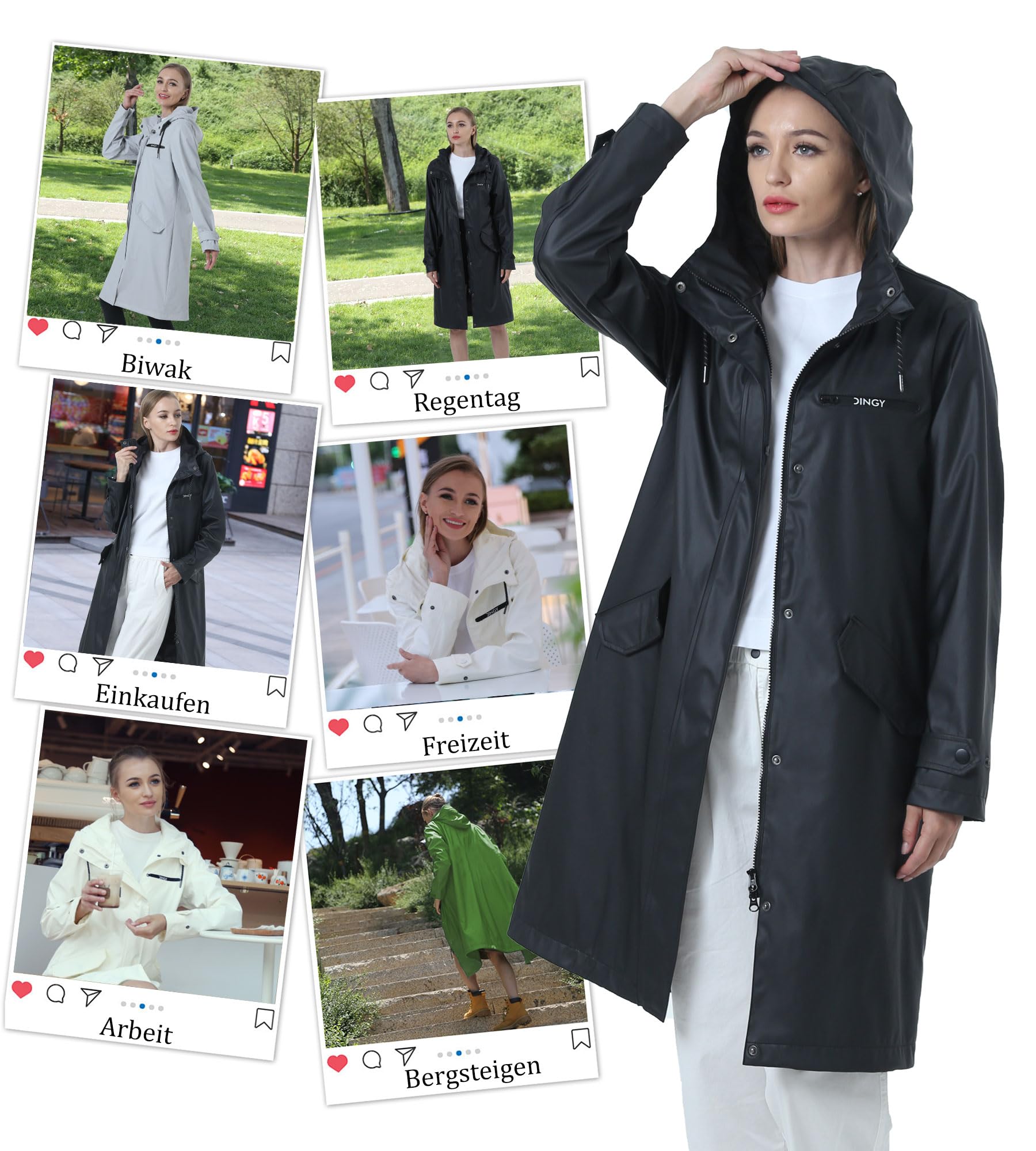 rhythm of the rain Regenmantel Damen gefüttert Windbreaker lang Wasserdicht Atmungsaktive Regenjacke mit kapuze Friesennerz PU Regenparka Outdoorjacke