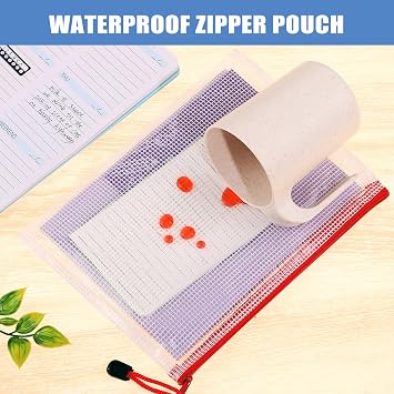 A4 Plastic Wallets, 24 Pack Zip Lock Bags Mesh Document Wallet | File Folders Zip Pouches with Labels for School Office Supplies Home Travel Storage, 12 Colors