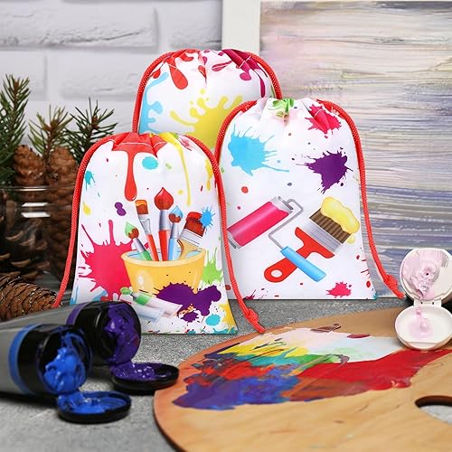 Miniatura 7 de Honoson 24 bolsas de fiesta de pintura de 5 x 7 pulgadas, pequeñas bolsas de regalo de arte, paquete con cordón, paquete con cordón para dibujar