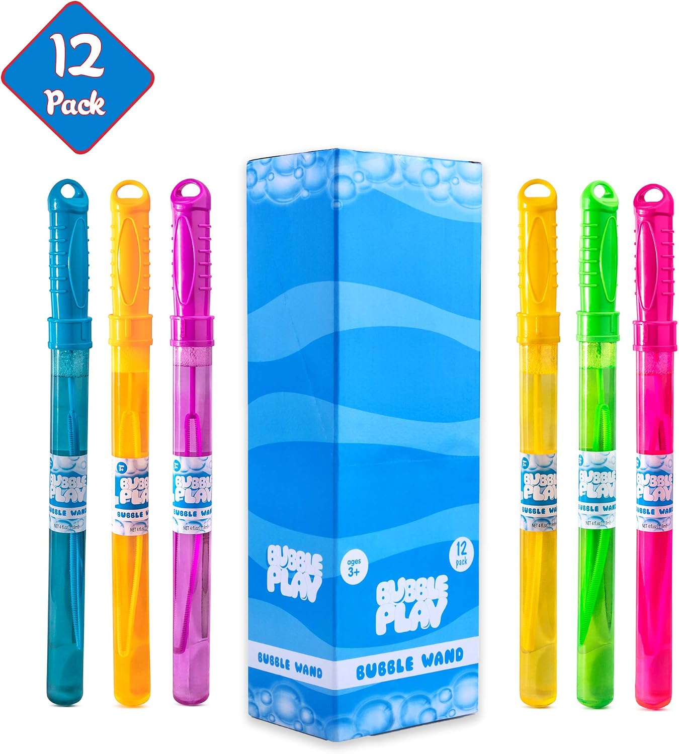 Bubble Play Giant Bubble Wands for Kids, 12 Pack - 14", Super Value Party Favors and Summer Toys Fun