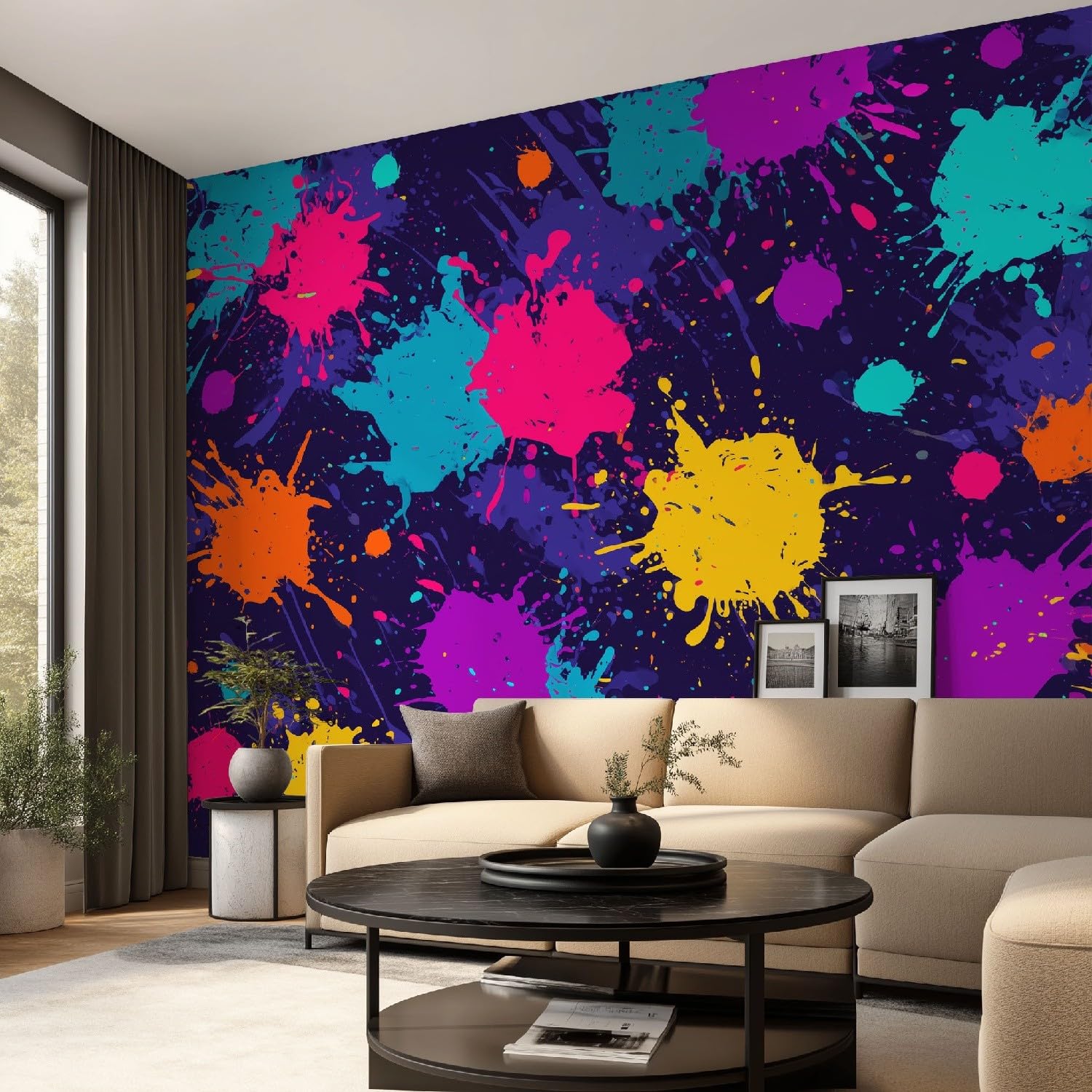 Ulica Graffiti Minimalistyczny Kreskówka Mural Ścienny Kolorowy Rozprysk Farby Tapeta, Naklejki Ścienne Wystrój Domu Tv Tło Duża Sztuka Tapeta Malarstwo Plakaty Dekoracja 400 x 280 cm