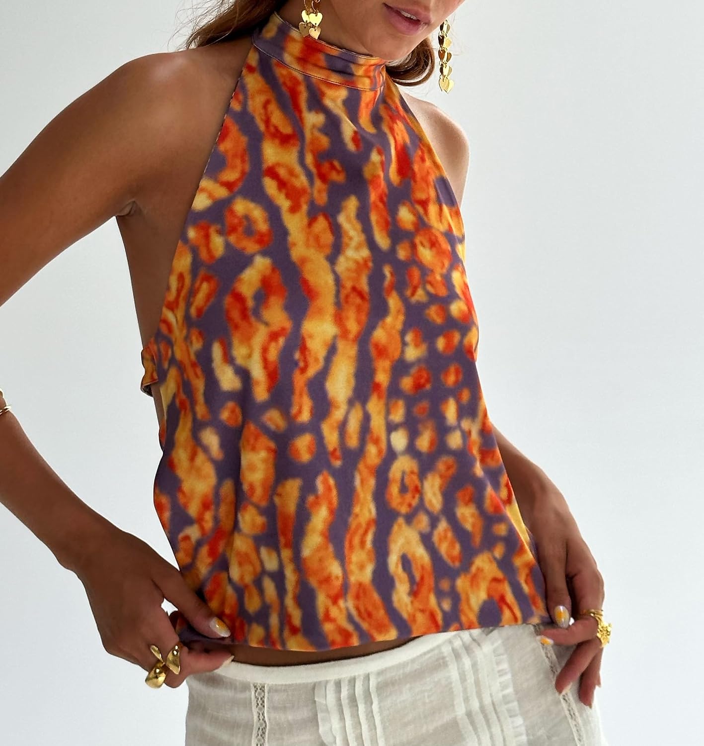 Women Y2k Polka Dots Halter Tank Tops Cute High Mock Neck Backless Cami Sexy Open Back Camisole Going Out Tops thumbnail