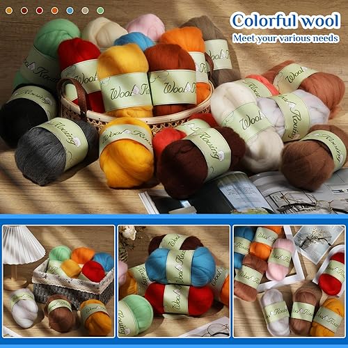 Miniatura 5 de Mayboos Hilo de lana de 1.76 onzas, lana natural de color, suministros de fieltro de lana pura, lana gruesa para fieltro de aguja, fieltro húmedo,