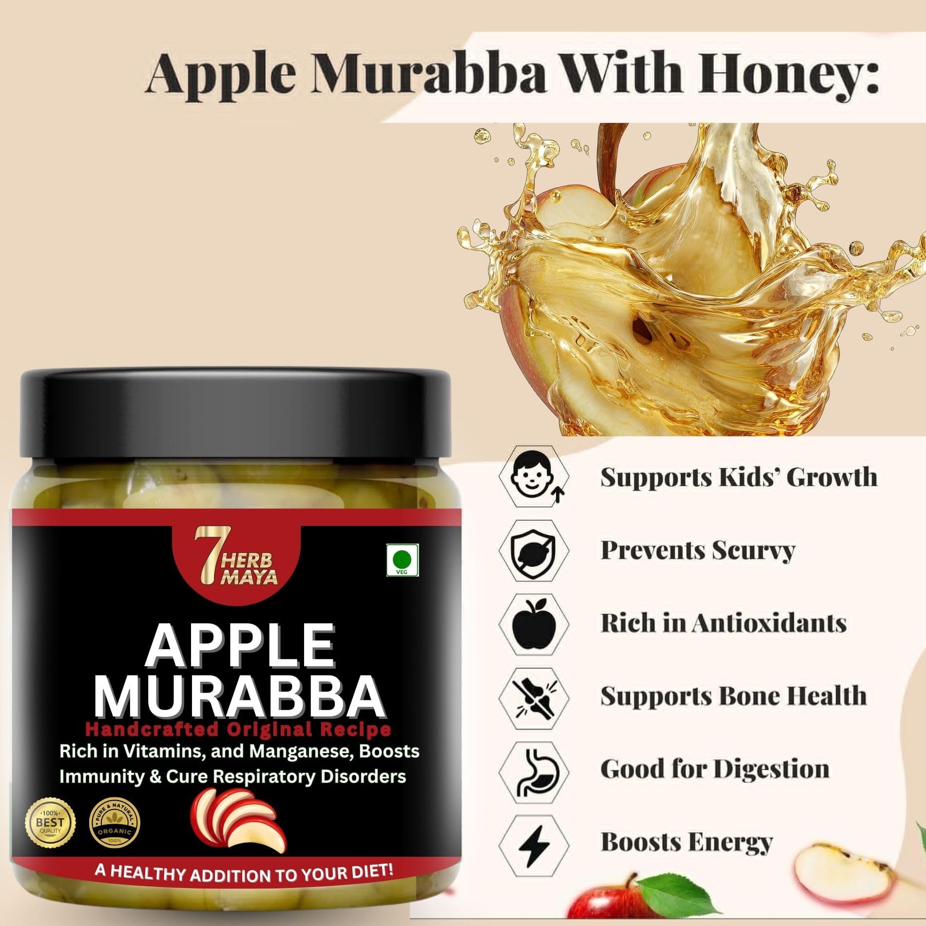 7Herbmaya Apple Murabba Family Pack | Juicy Seb ka Murabba | Natural Fruit Sweetener for Kids & Adults | No Preservatives (1 Kg) 4