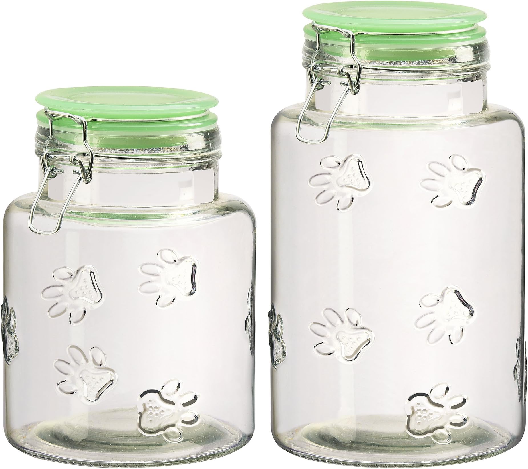Amici Pet, , Barkley Collection Hermetic Preserving Glass Canister, Jade Milk Glass Lid, Paw Relief, Food Safe, Assorted Set of 2 (Medium and Large)