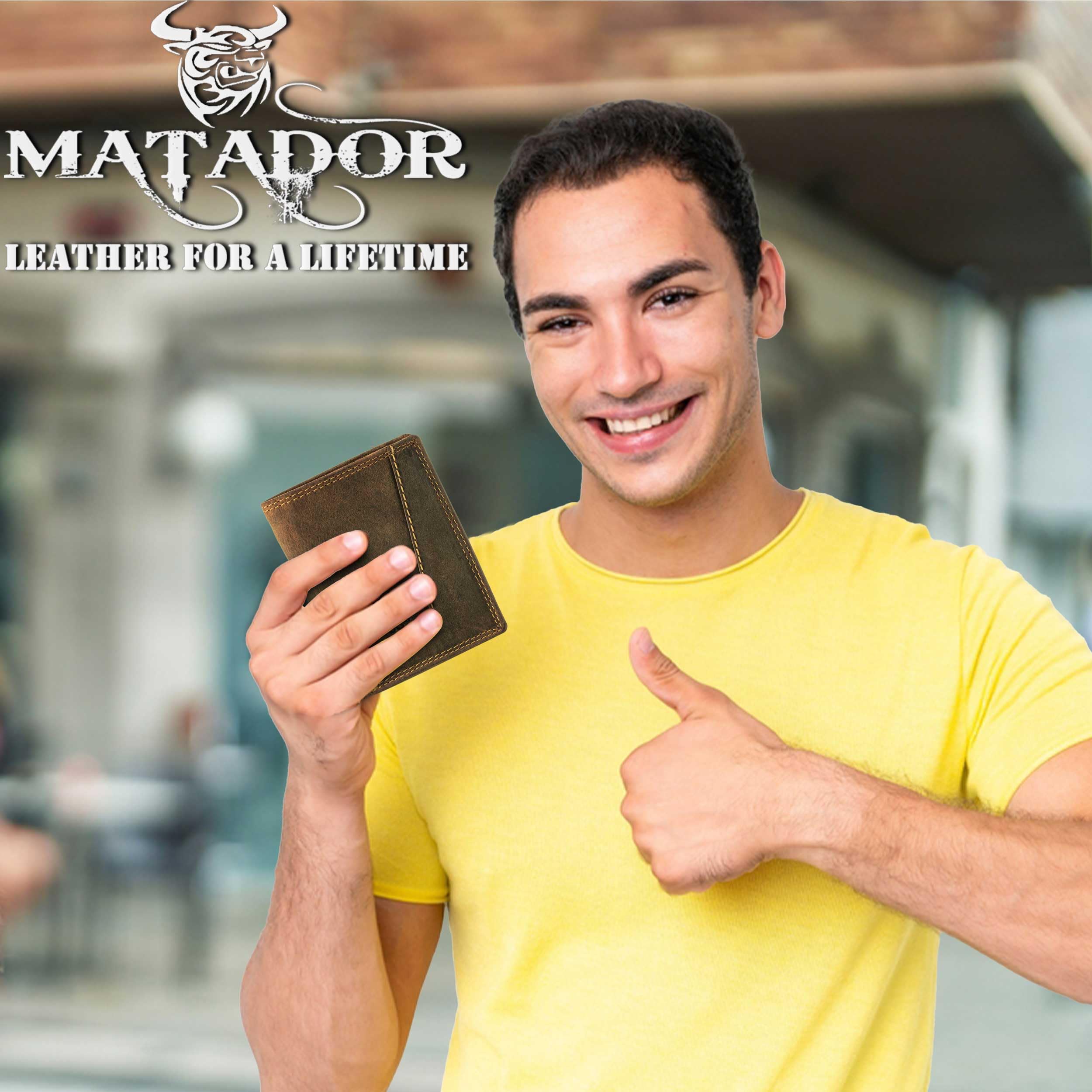 MATADOR Herren Geldbörse Leder mit Geheimfach #LUGO inkl. edler Geschenk Box, Elegante Geldbörse Herren RFID Schutz, Luxus Geldbeutel Viele Kartenfächer in Braun Hunter