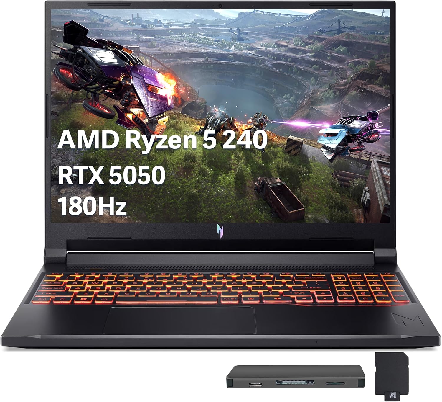 acer Nitro V 16 AI Gaming Laptop, 16″ WUXGA 180Hz Display, AMD Ryzen 5 240, NVIDIA GeForce RTX 5050, 16GB DDR5, 512GB SSD, Backlit Keyboard, Copilot, Win 11, Black, 1TB Docking Station Set