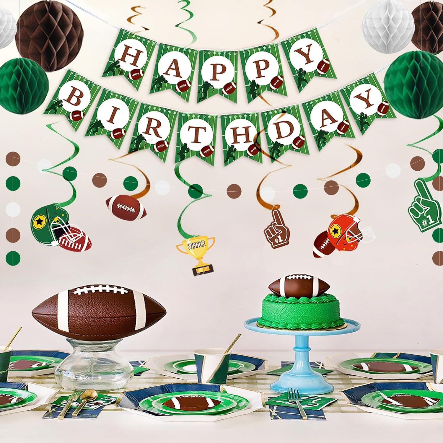 Football Party Decorations Football Hanging Swirl Decorations Football Football Birthday Banner Honeycomb Balls Circle Dots Garland for Football Season Game Day Tailgate Party Home Decor Supplies - Image 7