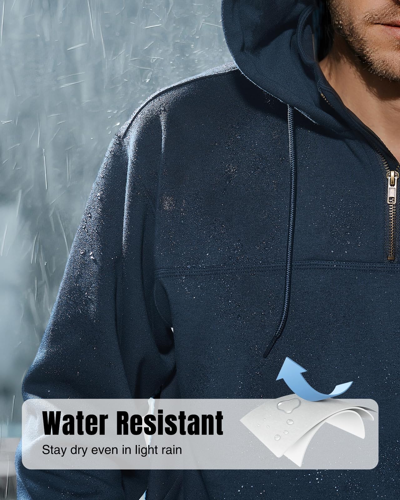 HISEA Sweat à capuche de travail en polaire pour homme, résistant à l'eau, fermeture éclair 1/4 lourde, pull isolé pour l'hiver