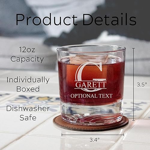 Miniatura 5 de Vaso de whisky con monograma personalizado con texto personalizado, gran regalo para papá, cumpleaños, día del padre y padrinos de boda (diseño 1, 1