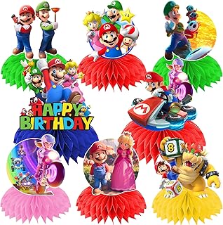 8 Pcs Mario Centerpieces for Birthday, Mario Centerpieces, Mario Decorations for Party, 3D Double Side Mario Party Decorations, Mario Party Supplies, Mario Table Decorations