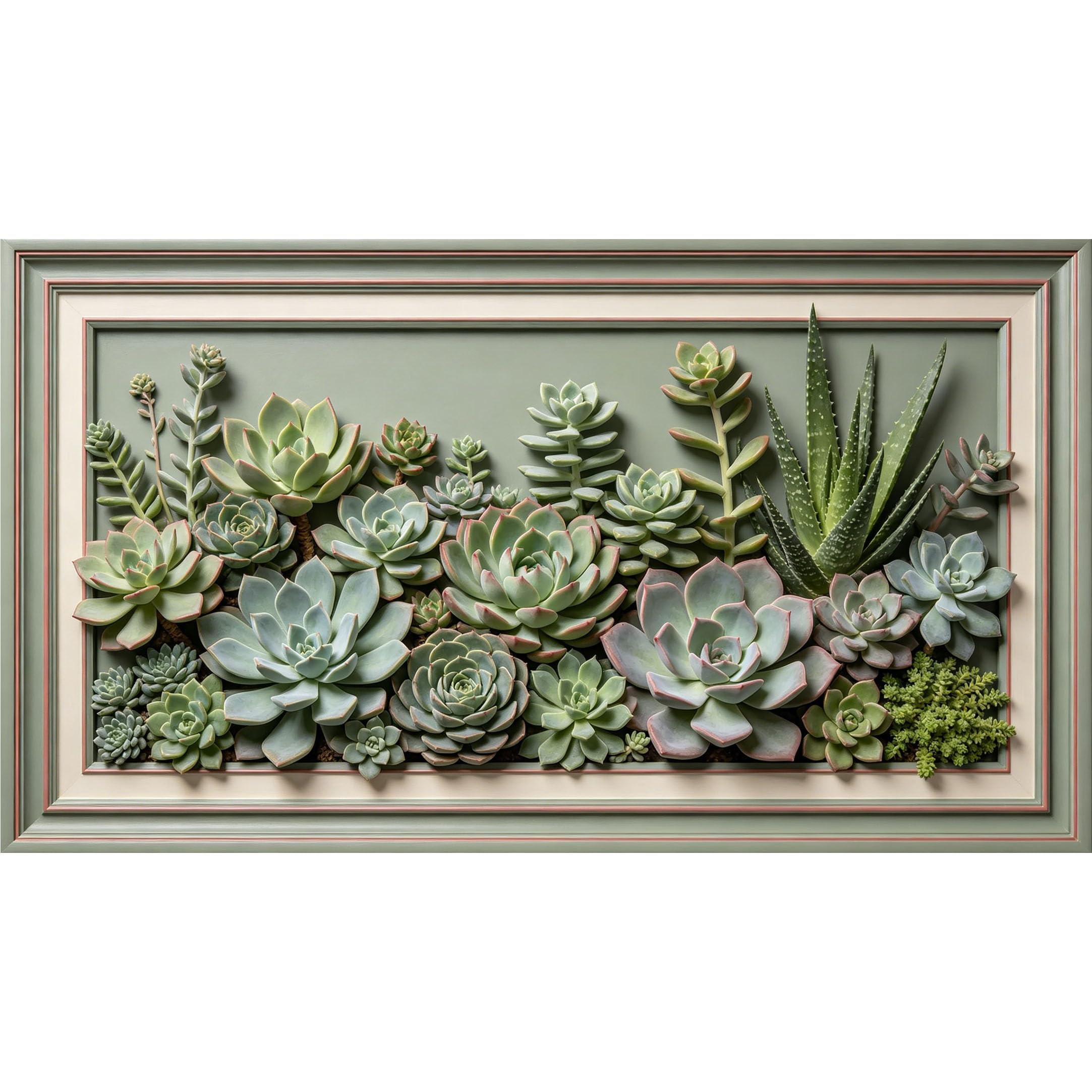 QZLITHOTIC 50x90cm3D Framed Wall Art， Botanical Succulent Greenery Self‑Adhesive Mural， Water‑Activated Peel & Stick Fabric Decor Wall Decal for Bedroom Living Room