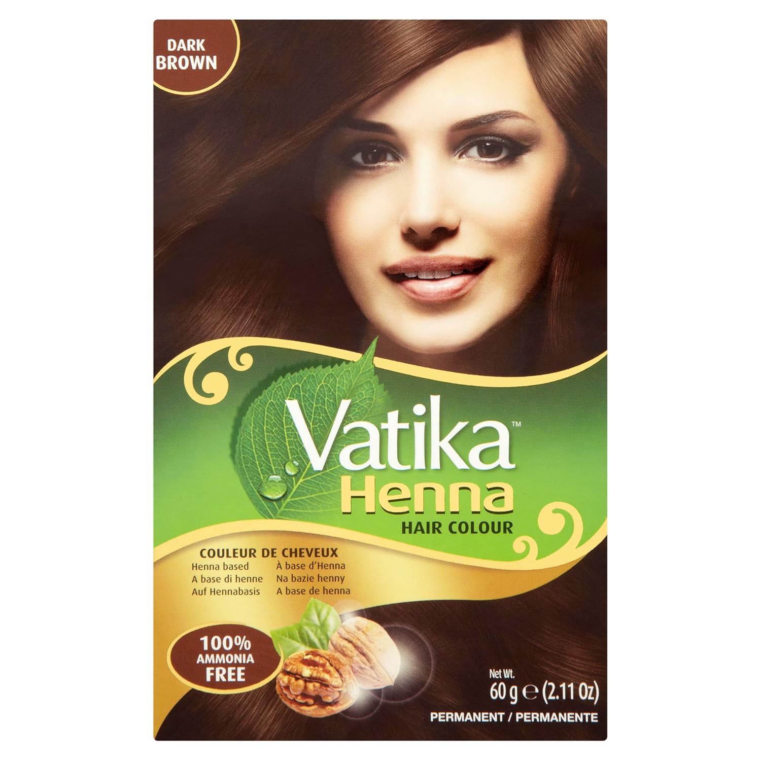 Vatika Naturals Permanent Hair Dye Dark Brown – Ammonia-Free With Natural Henna, Grey Coverage, Nourishing Herbal Blend, Long-Lasting Hair Color for Soft, Shiny Results – 18 Sachets X 10g (Pack of 3)