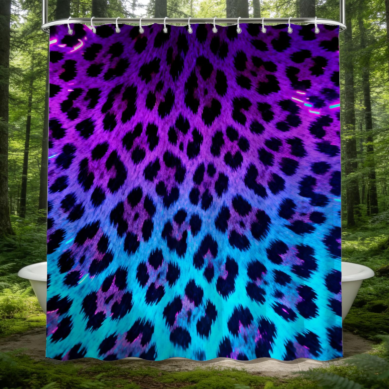 Hongduo 3D Neon Leopard Print Shower Curtain for Stalls Bathtubs Animal Texture Bathroom Decor Shower Curtain Set Polyester Fabric Waterproof 180x200cm/71X79 Inch with Hooks