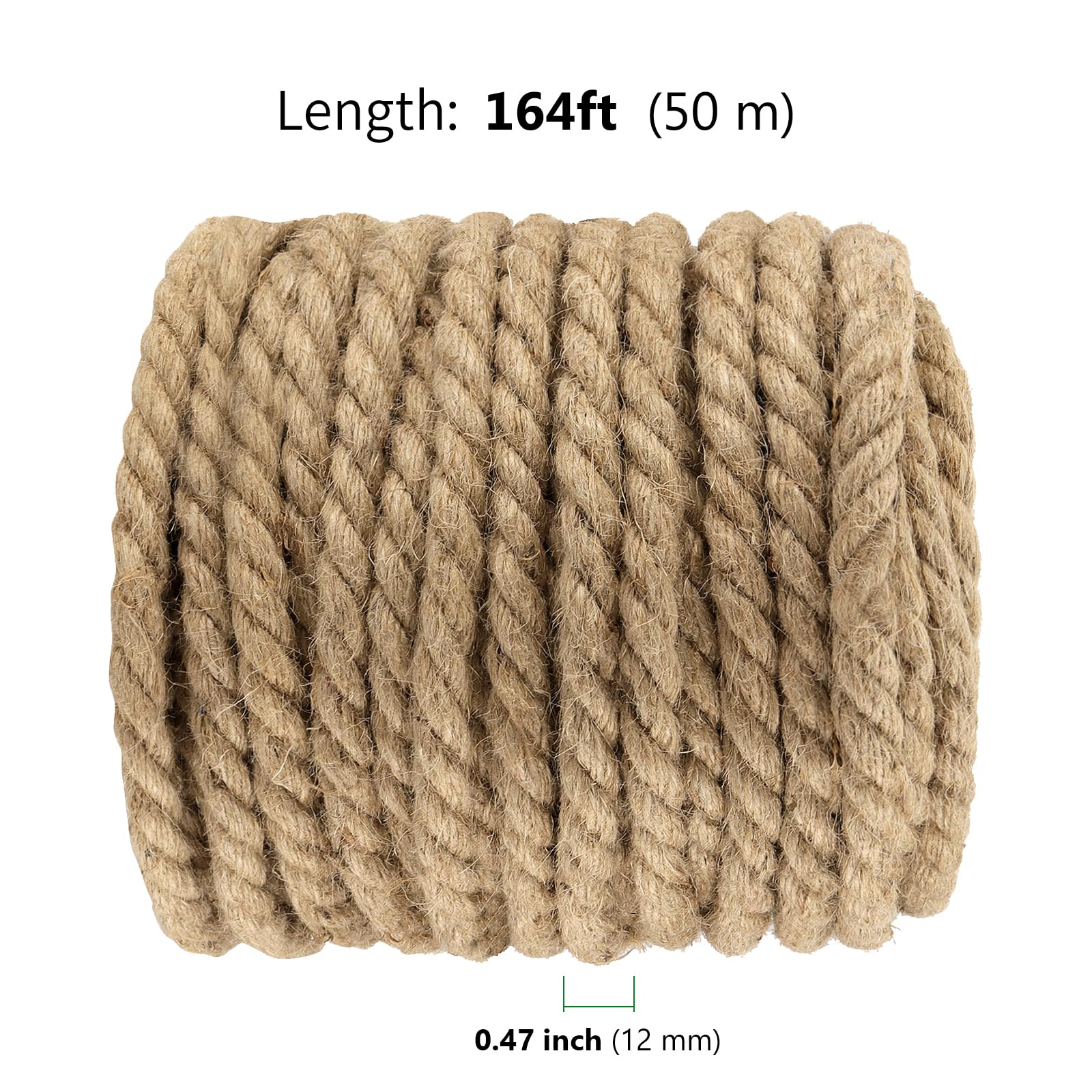 HAKZEON Cuerda de yute de 12 mm, cuerda trenzada de yute natural, cuerda de manila, cuerda de cáñamo fuerte para jardinería, camping, decoración, agrupación
