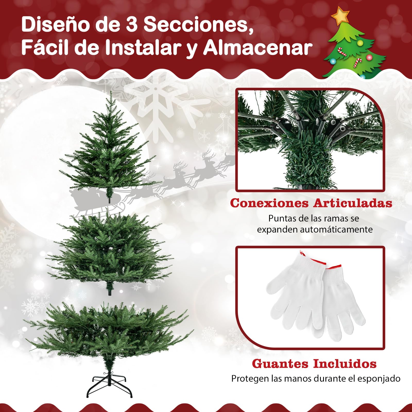 COSTWAY Árbol de Navidad 183cm, Arbol de Navidad con Luces Incorporadas, 280 Luces, Blancas Cálidas, Arboles de Navidad con Luces Integradas, 8 Modos, 788 Ramas de PVC y PE, Arvore de Natal (183cm)