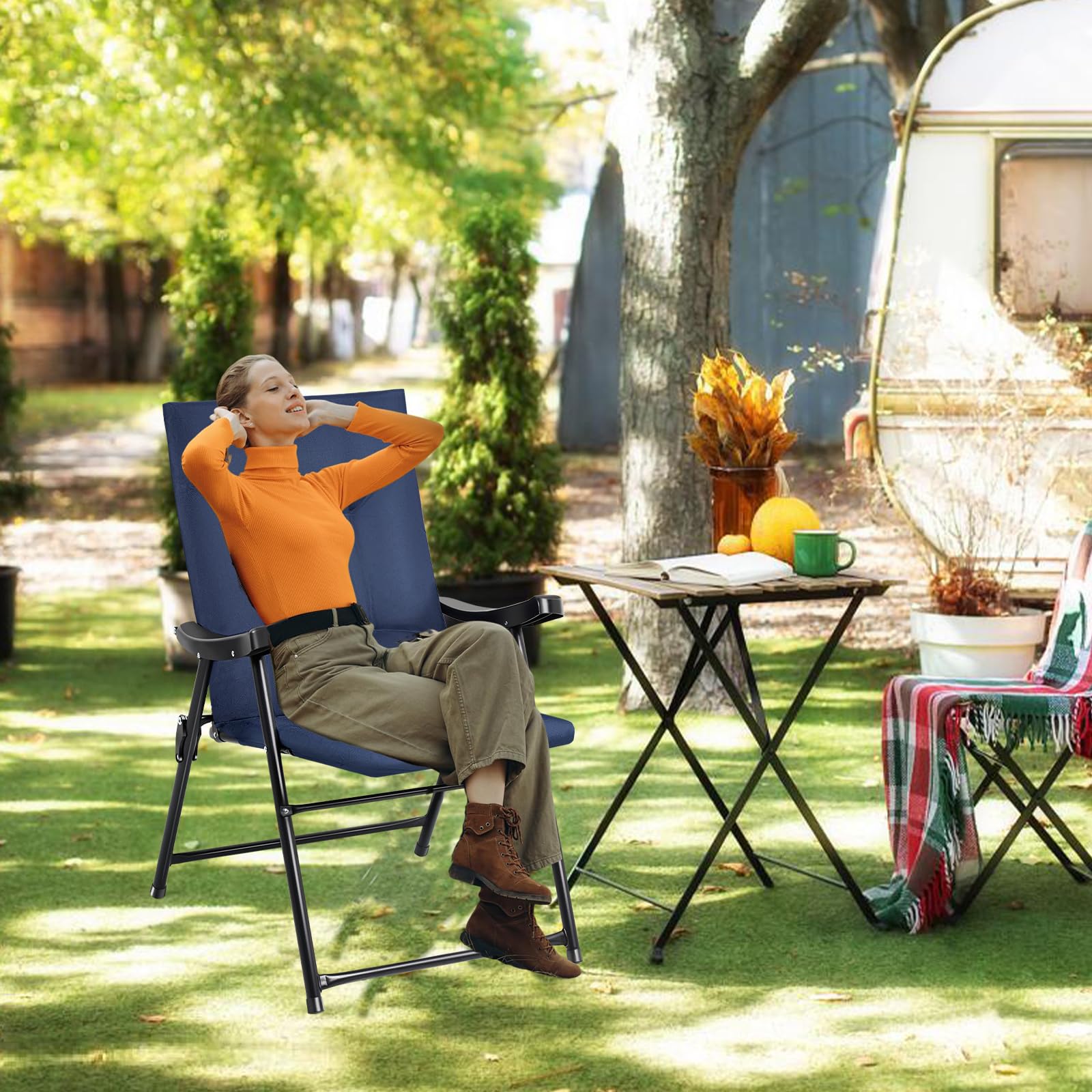 Chaise de Camping de Luxe (Réglable Bleu)