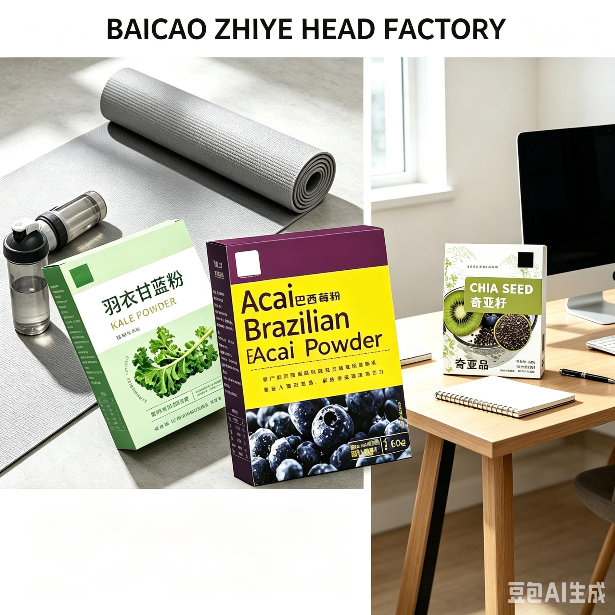 3-Box-Set mit Chia-Acai-Grünkohl-Pulver, Naturfaser-Set for den täglichen Mahlzeitenersatz(3pcs)