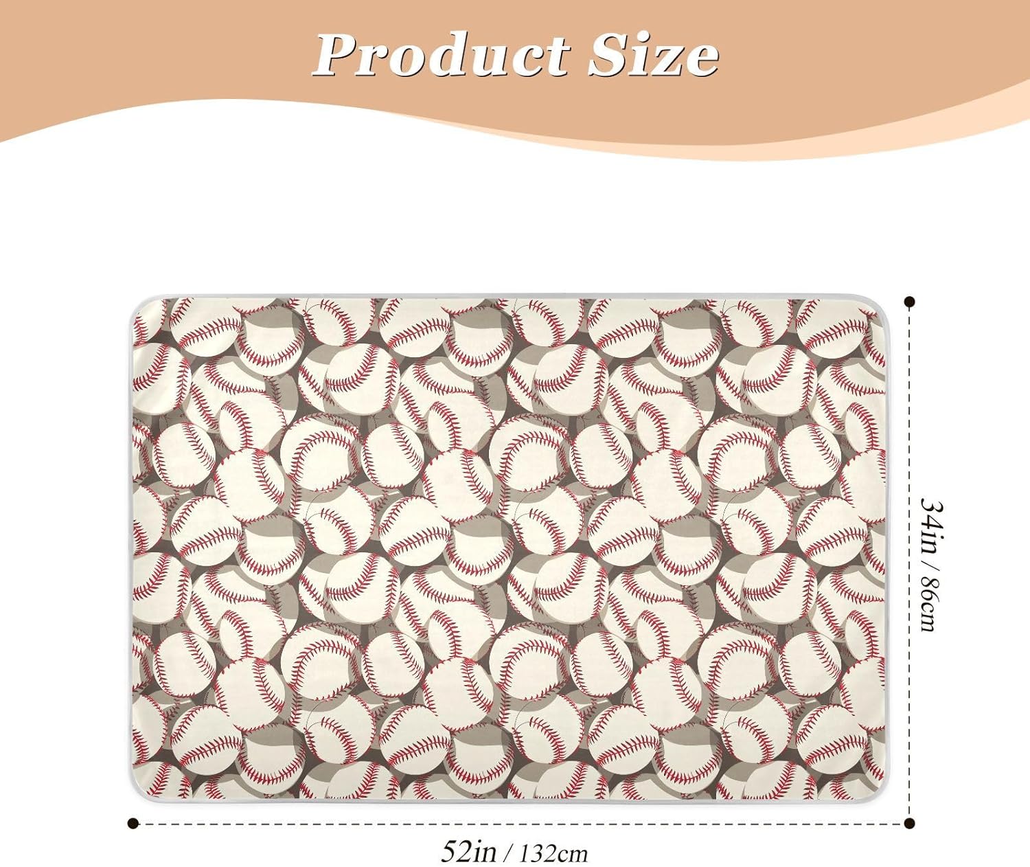 Baseball White Extra Large Resuable Bed Underpads Waterproof Washable Pads for Bed Anti-Lip Incontinence Pads for Children Adults Pets , 52" L x 34" W