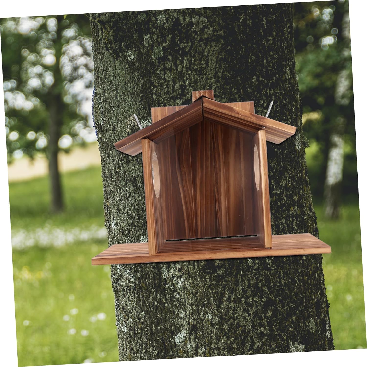 Toddmomy Wooden Squirrel Feeding House Durable Outdoor Squirrel Feeder for Backyard Use Reusable Hamster Food Box for Nuts Treats Easy to Clean and Maintain Feeder