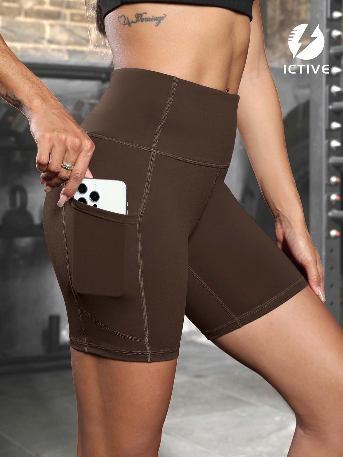 Fihapyli ICTIVE Women's Workout Running Shorts with Deep Pockets High Waisted Tummy Control Yoga Gym Spandex Biker Pants - Image 4