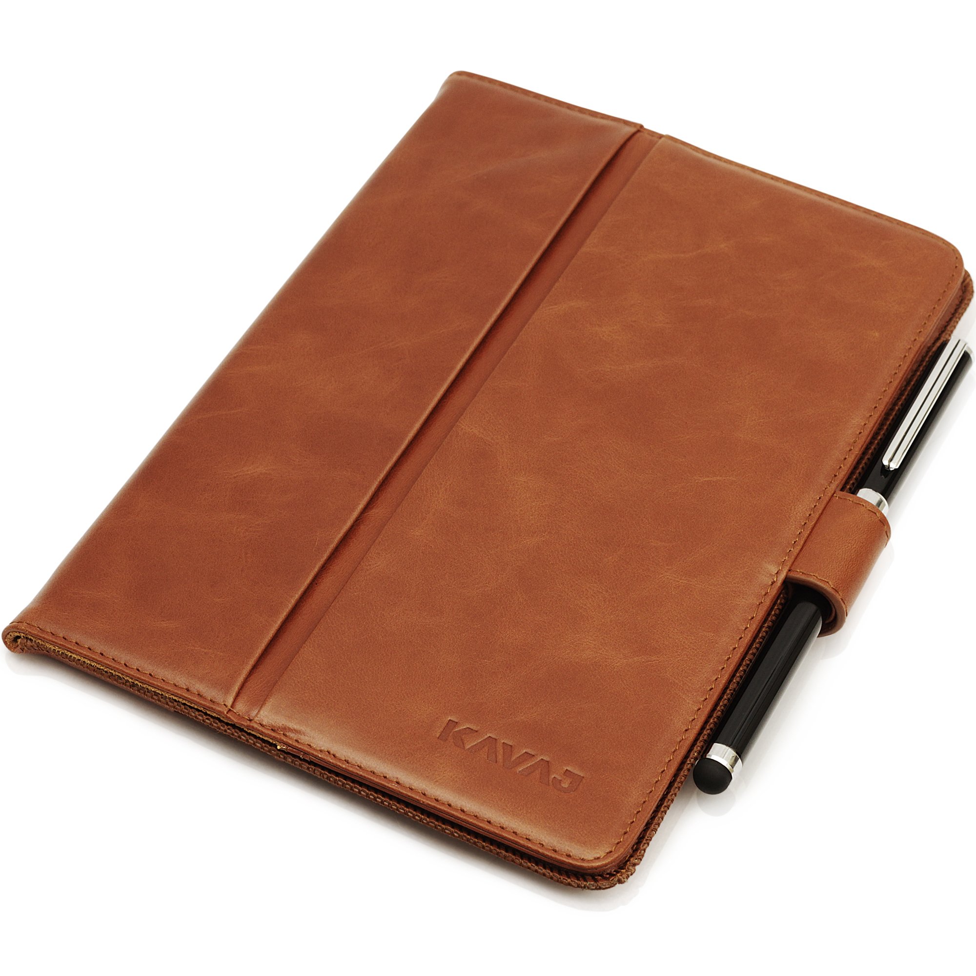 KAVAJ Leather case Cover London for The Apple iPad Mini 3, iPad Mini 2 (Retina Display) and iPad Mini Cognac Brown - Genuine Leather with Stand-up Feature Including Stylus.