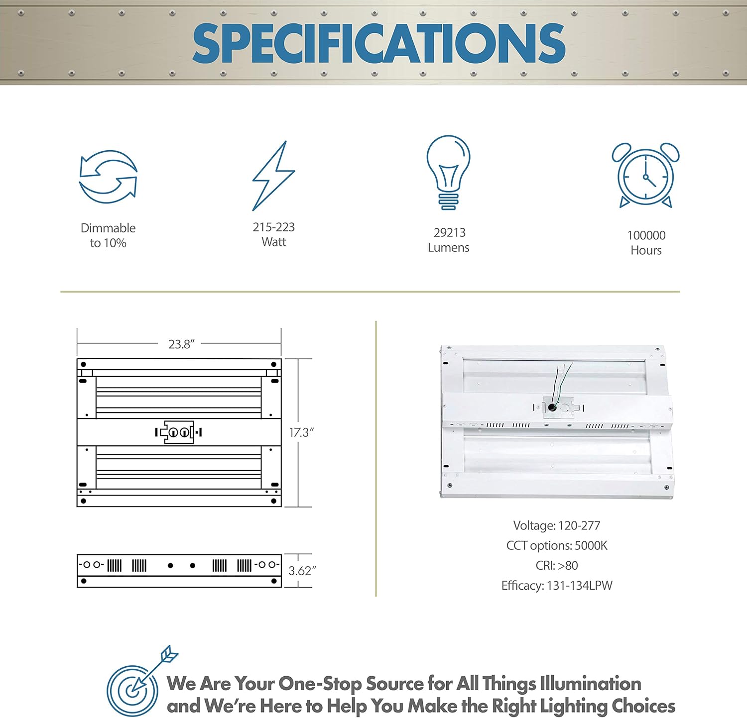 Limited Discount WareLight Condor G2 Premium LED High Bay 223W, 29213Lms, 5000K LED Shop Lights, Industrial Grade High Bays, DLC and UL Listed, 100,000 Hour Life