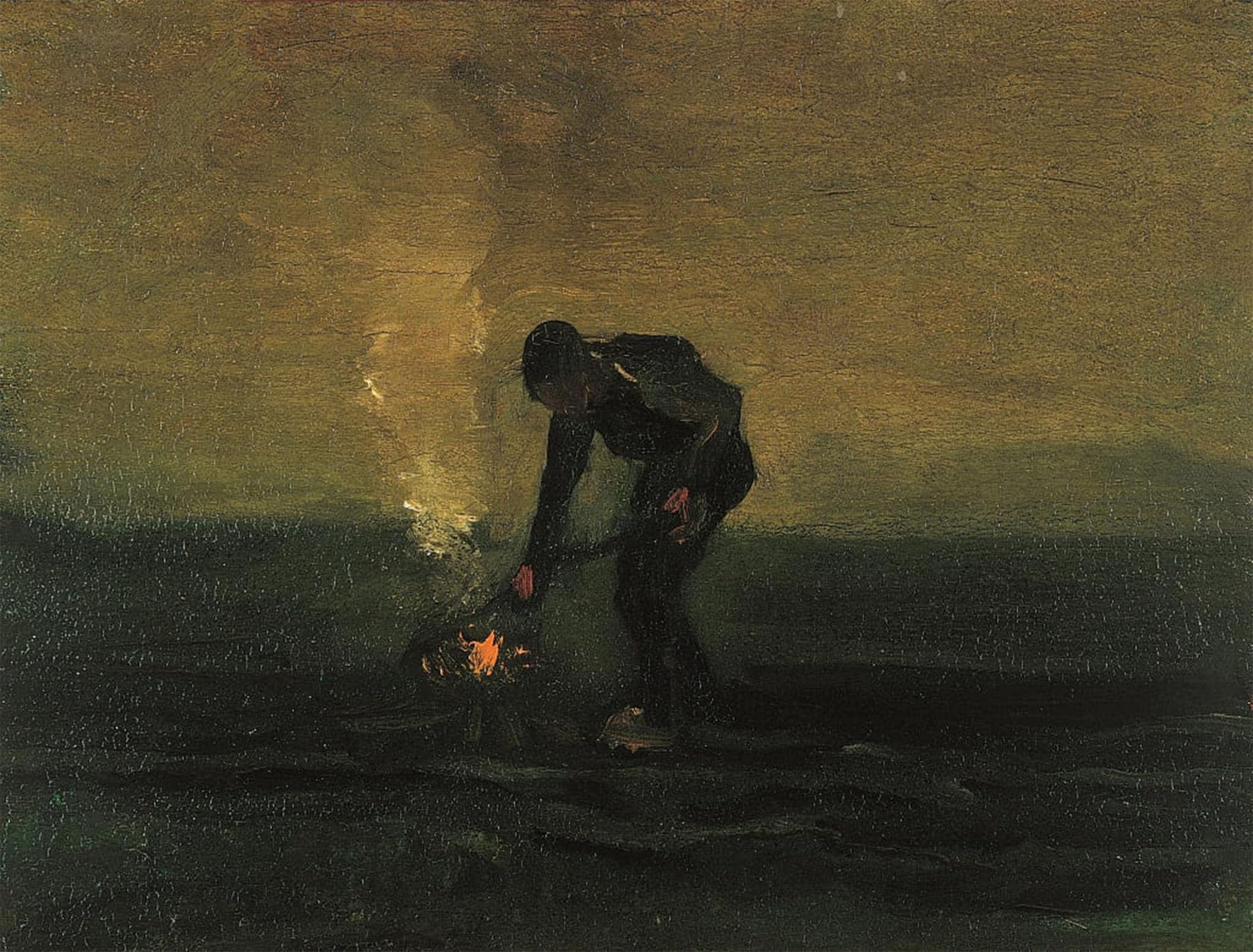 POSTERIIk Vintage Classic Picture Landscape Artwork Peasant Burning Weeds by Vincent Gogh Van Portrait Canvas Painting for Office Home Decor 60x90cm