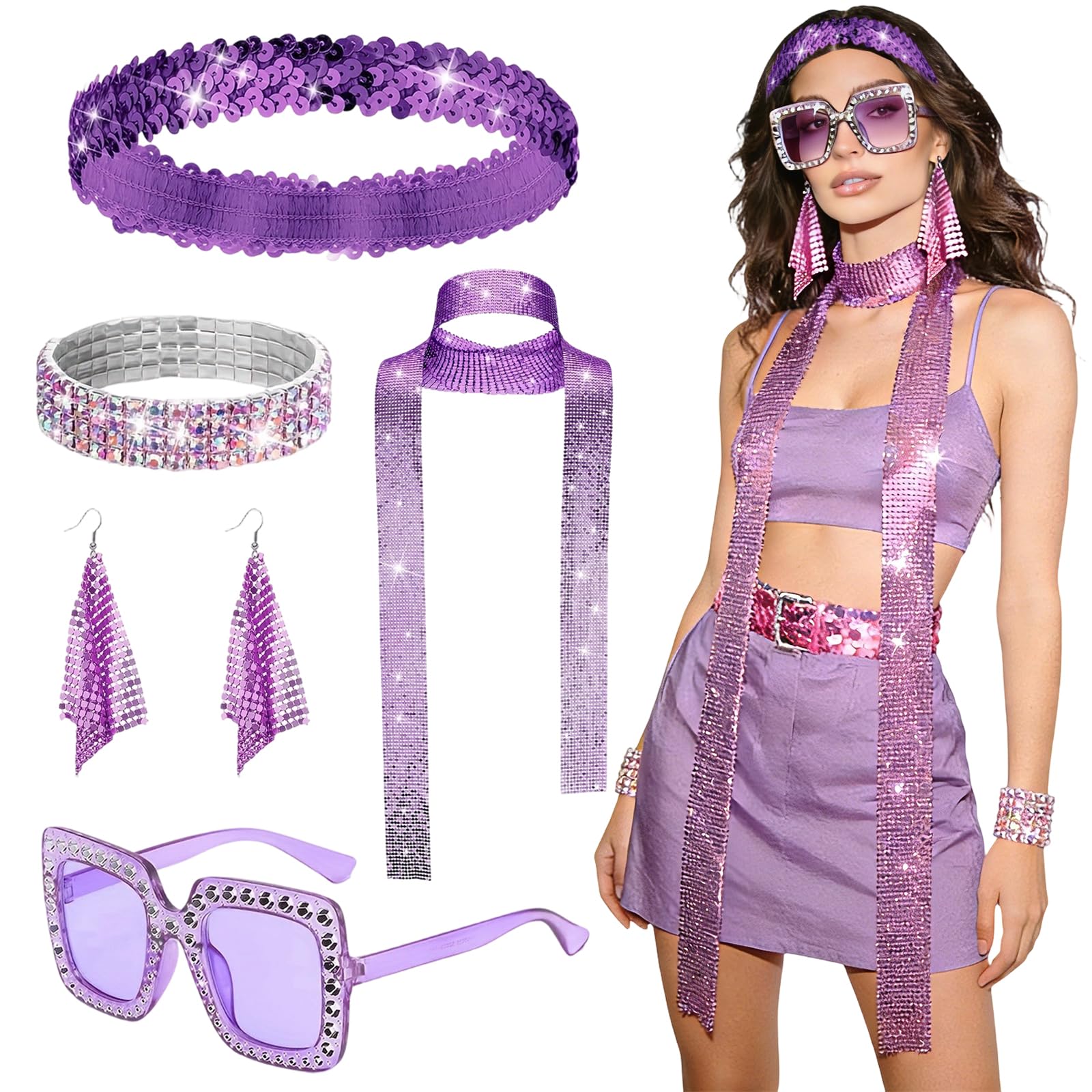 Eymobad Lot de 5 accessoires disco à paillettes