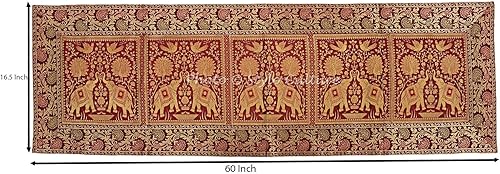 Miniatura 3 de Stylo Culture Brocade - Camino de mesa de centro de jacquard rectangular, bohemio, tradicional, decoración de sala de estar, elefante, pavo real,