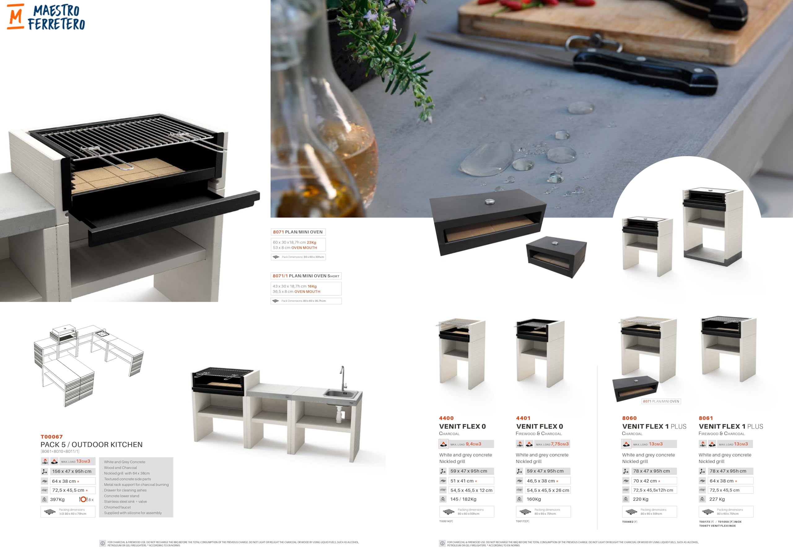 TUOZI - Modulo Stand Plan/Venit 2 lavabo/rubinetto per barbecue in muratura prefabbricato (bianco, grigio, 110 x 47 x 47 cm), uso esterno