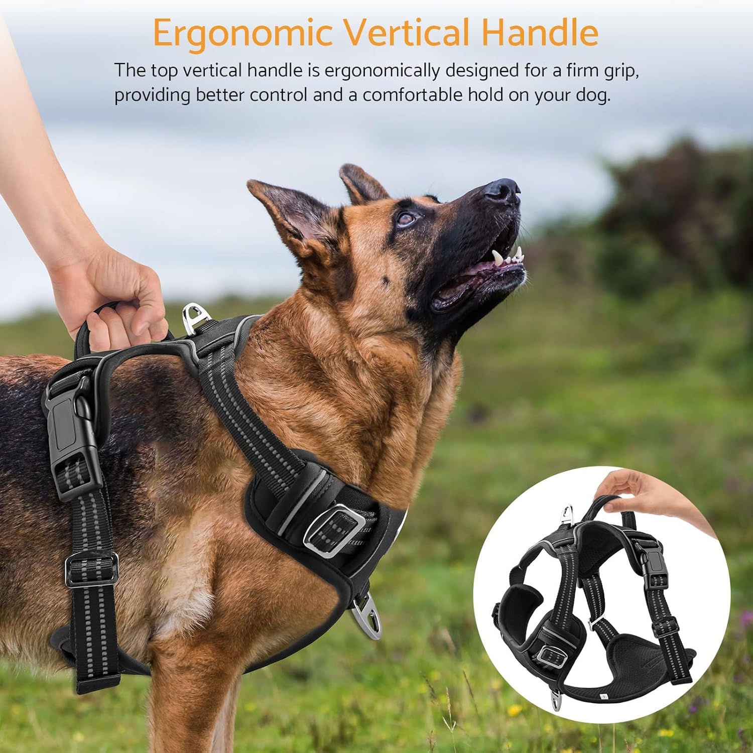 No-Pull Adjustable Dog Harness for Large Dogs 2 Leash Clips,Reflective,No-Choke,Soft Padded Vest with Breathable Mesh & Easy Control Handle for Walking and Training,XL