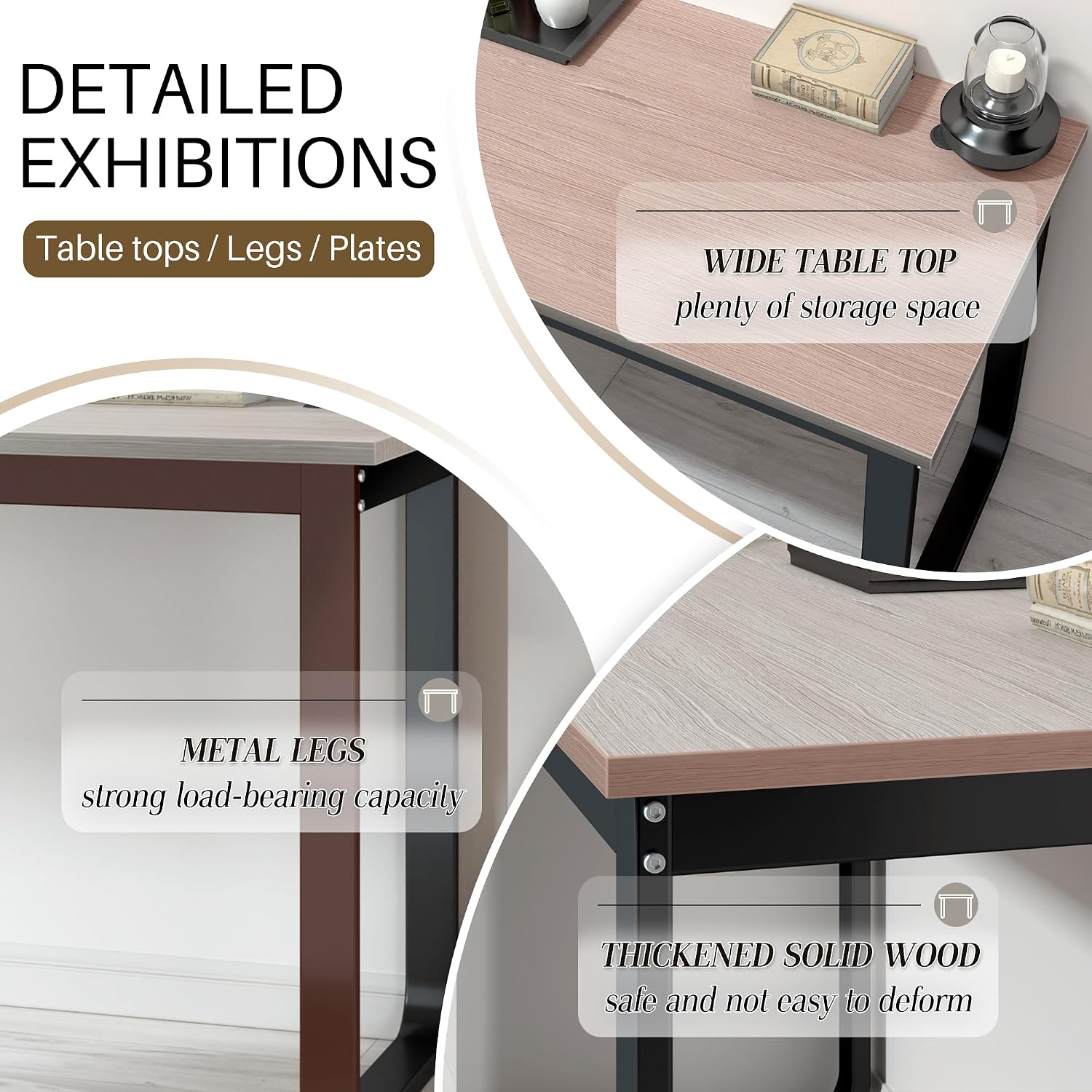 Jerry & Maggie 55 inch Work Desk for Home Office Desk with Shelves, Large Desk with Metal U Leg for Study, Modern Wood Table top, Ashes