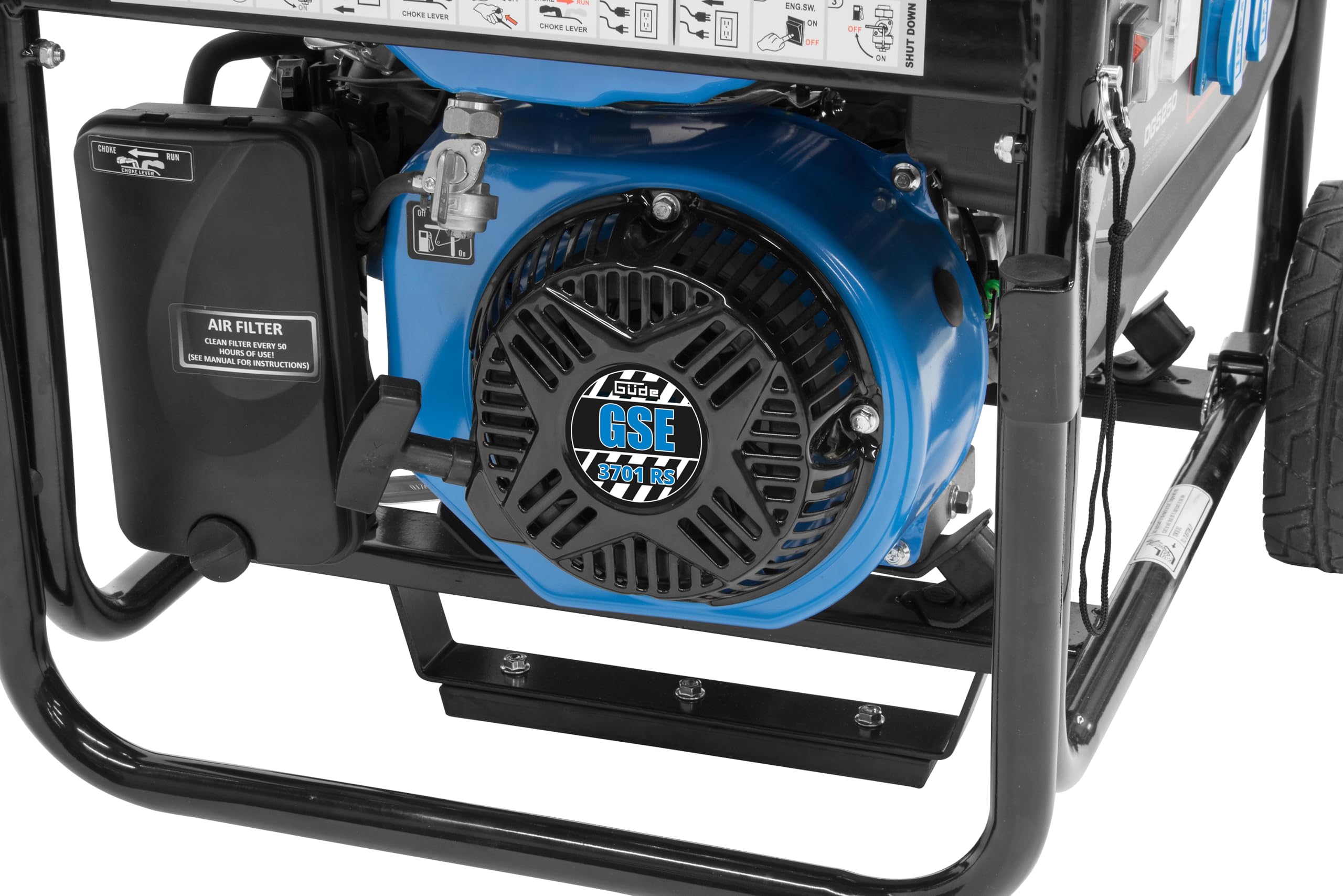 Güde Stromerzeuger GSE 3701 RS (4-Takt Motor, Benzin, 4/5,5 (kW/PS), 2x 230 V Steckdosen, max. 2800 W, Laufzeit bis 16 h, Tank 15 L, AVR, Überlastungsschutz, Fahrwerk, TÜV/GS, TEST GUT- SEHR GUT)