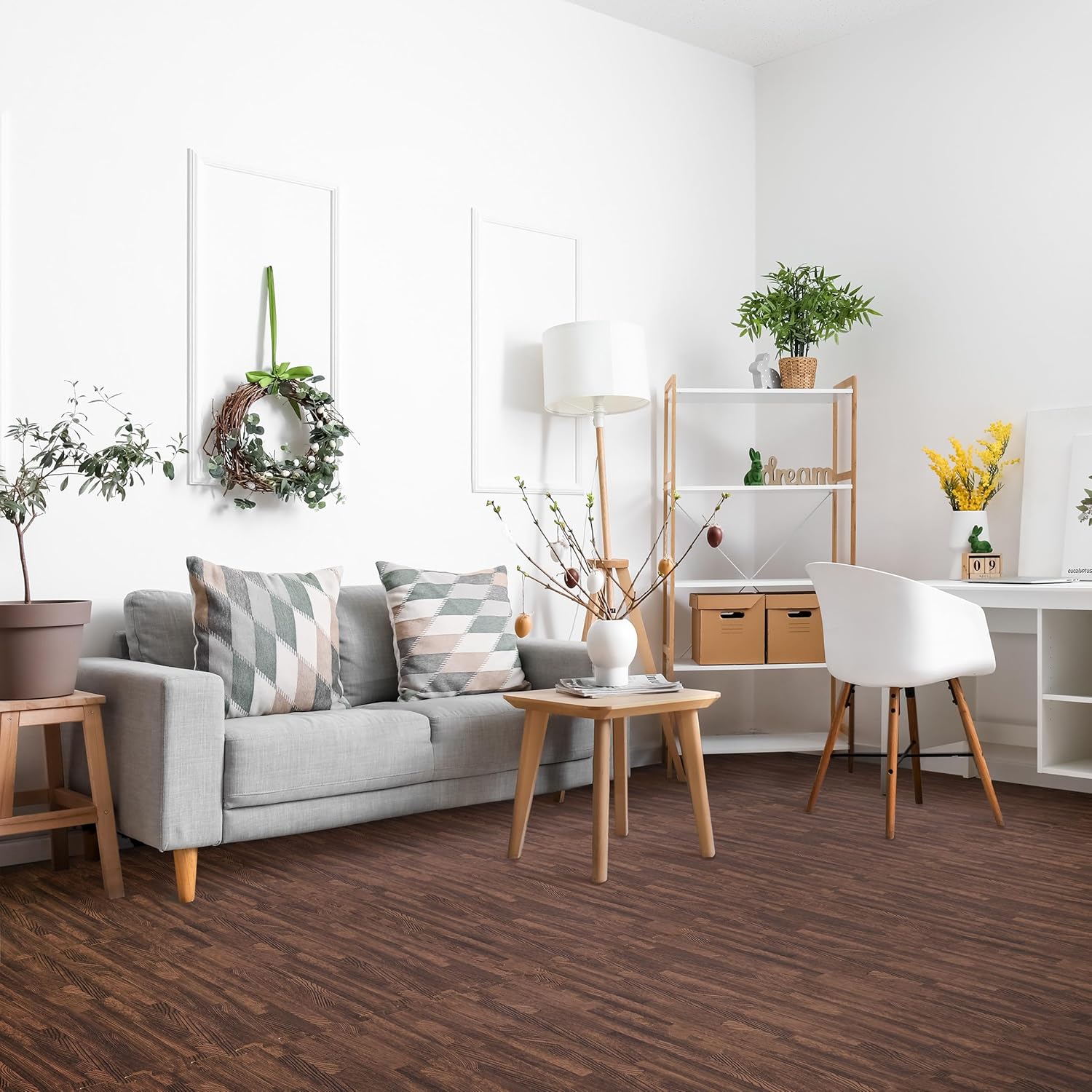 Sorbus Wood Grain Floor Tiles Foam Mat EVA Interlocking Mats Tile 3/8-Inch Thick Flooring Wood Puzzle Exercise Mats w/Borders - Home Playroom Basement, Apartment, Trade Show, Baby, Dance Brown 12 Pack