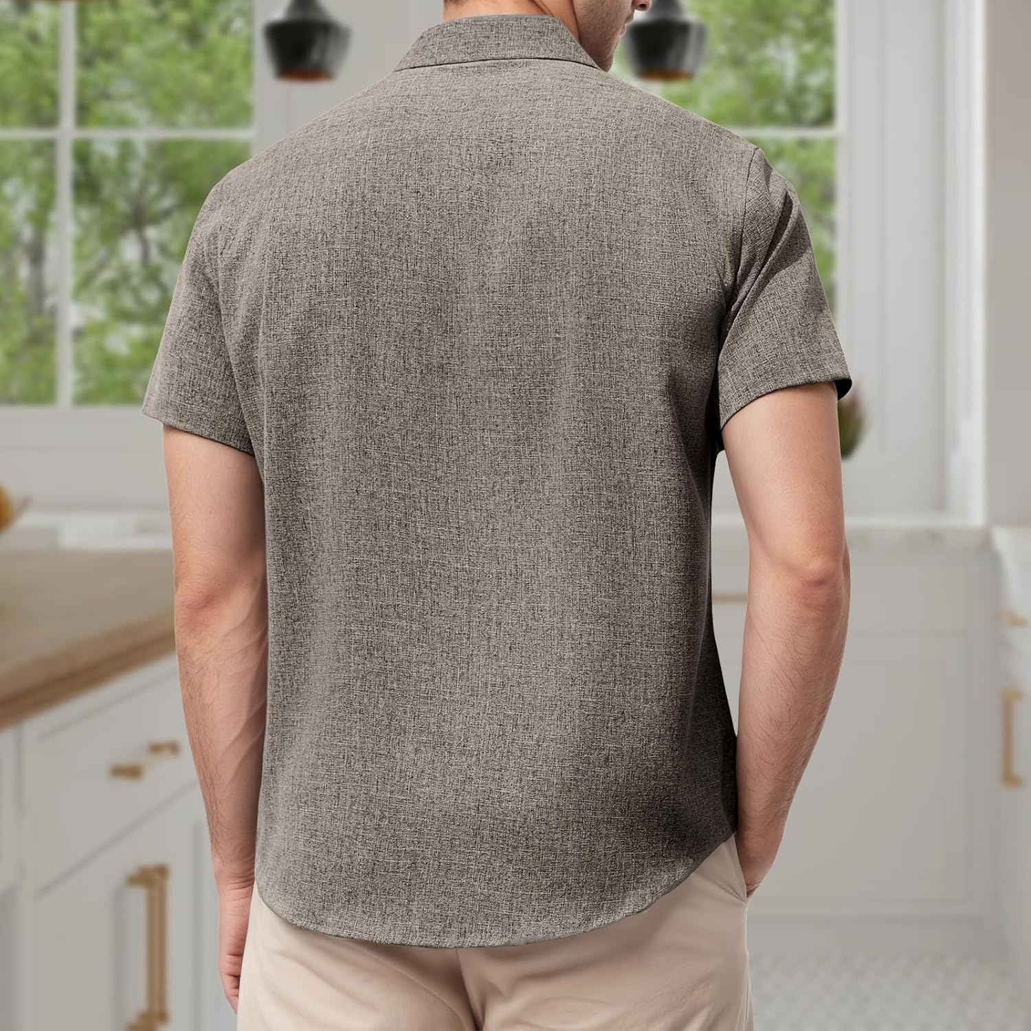 Mens Linen Shirt Classic Button Down Shirt Casual Short Sleeve Blouse Wedding Holiday Summer Tops Lightweight Tee - Image 3