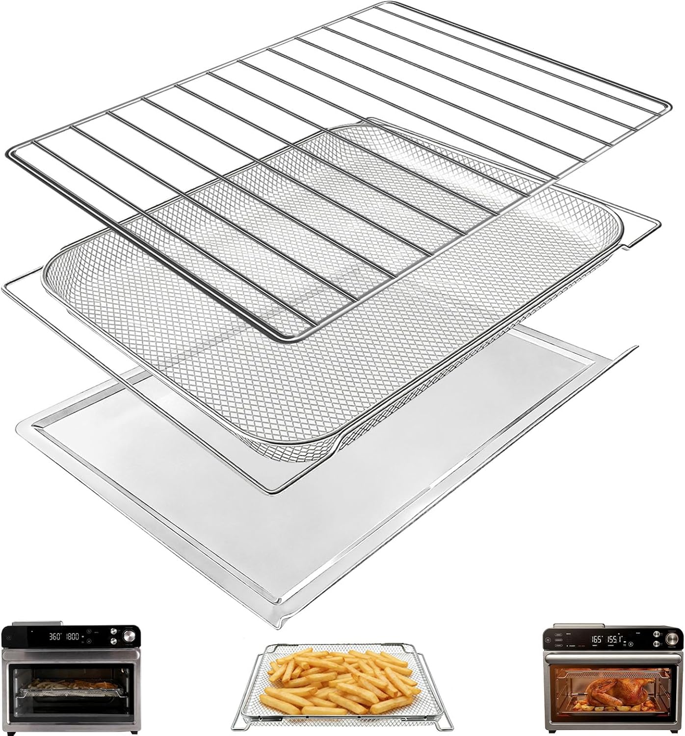 Toaster Oven Replacement Parts for Typhur Sync Oven 12 in 1 Countertop Air Fryer Toaster Oven Combo 27QT, 14.4x11.4" Stainless Steel Grill Pan Plate Crumb Tray Wire Rack Basket Accessories