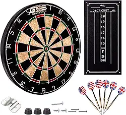 GSE Games & Sports Expert Conjunto De Alvo De Dardos De Cerdas De 18 'Gse Com Placa De Fibras De Sisal Autocuráveis, Seis Dardos De Ponta De Aço De 17 Gramas, Alvo Sem Grampos, Anel Numérico Giratório