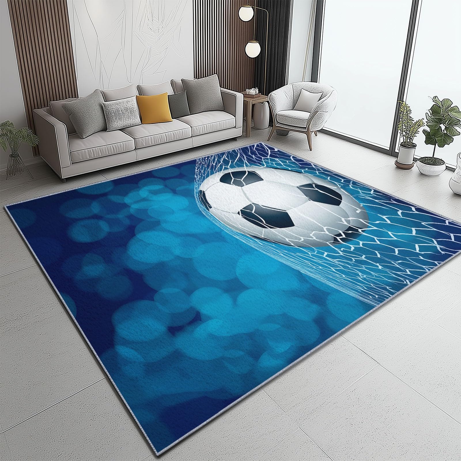Generisch rutschfest Teppich für Wohnzimmer 120 x 160 cm, Sport Leichtathletik Fußball Flanell Teppich Kurzflor Weich Waschbare Teppiche für Schlafzimmer Kinderzimmer Esszimmer Flur Wohnkultur, Blau